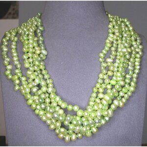 Green Freshwater Pearl Necklace 18" With Magnetic Clasp